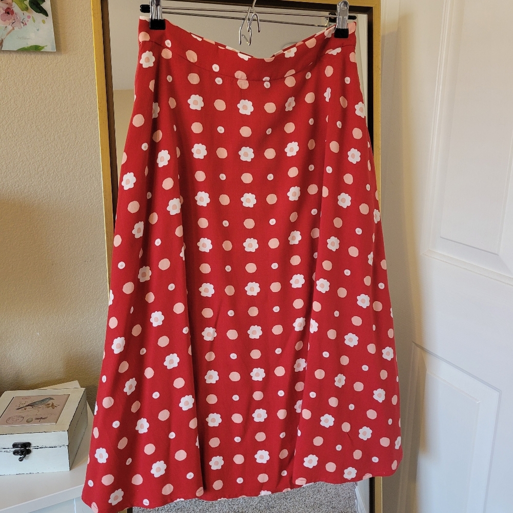 Bright & Beautiful (Collectif) red and white polka dot midi skirt size M